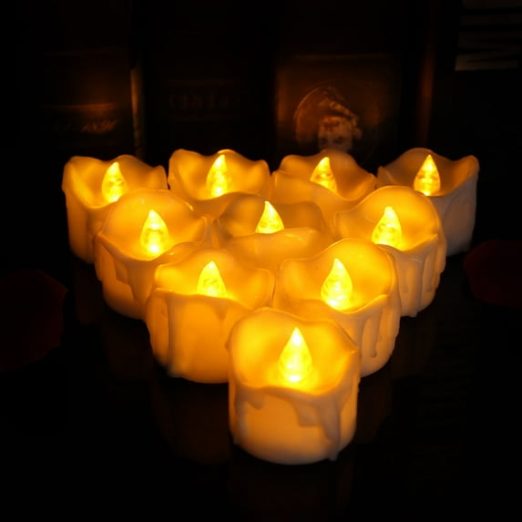 Tea Lights Candles with Timer, 12 Packs Flickering Flameless LED Tealights Battery Operated Electric Votive Candles for Christmas Decorations Fall Indoor Home Decor, Yellow Light