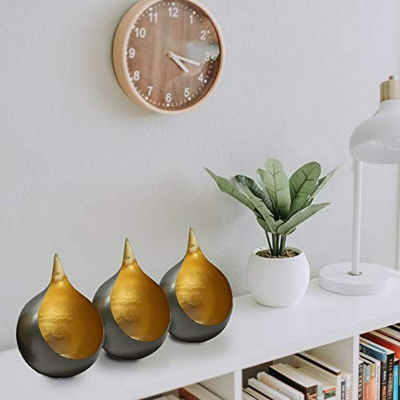 Tea Lights Votive Candle Holders Set of 18 Handcrafted Metal Home Decor for Console Table Centerpiece Patio Dining Living Room Bedroom Office Farmhouse Events Wedding Decorations - Gold Leaf Color