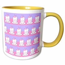 3drose, Tea Lover Gift - Cute Tea Cups Print - Pink and Purple, 11oz Two-tone Yellow Mug
