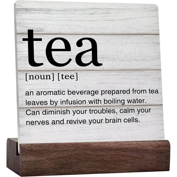 Tea Lover Gift Tea Definition Ceramic Table Sign Tea Quotes Desk Decorative Wooden Sign Home Kitchen Decor for Desk Table Shelf