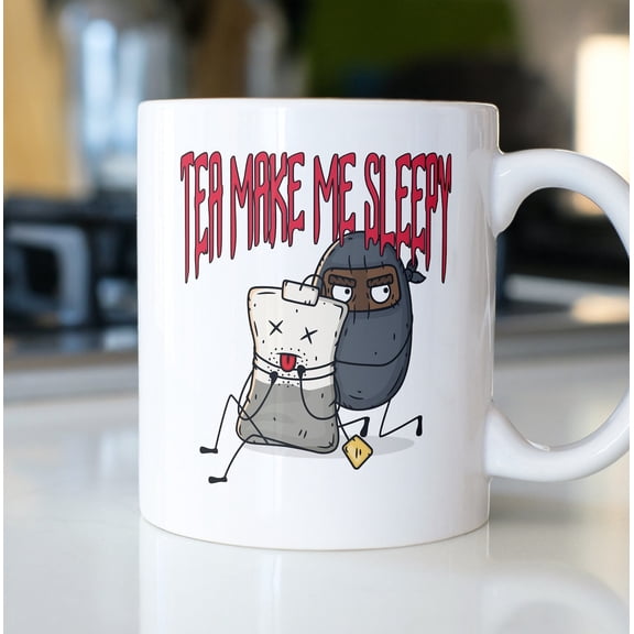 Tea Make Me Sleepy Mug, Coffee Bean Ninja Cup, Coffee Lover Gift, Gift For Coffee Drinker, Ceramic Mug 11oz