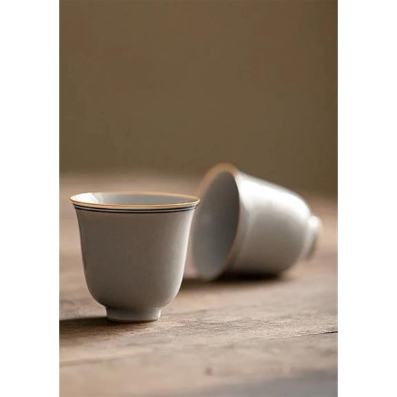 Tea Maker Single Master Cup Household Drinkware Kung Fu Teaware Set Retro Double Line Art Ceramic Sample Tea Cup 2pc/Set 25ml