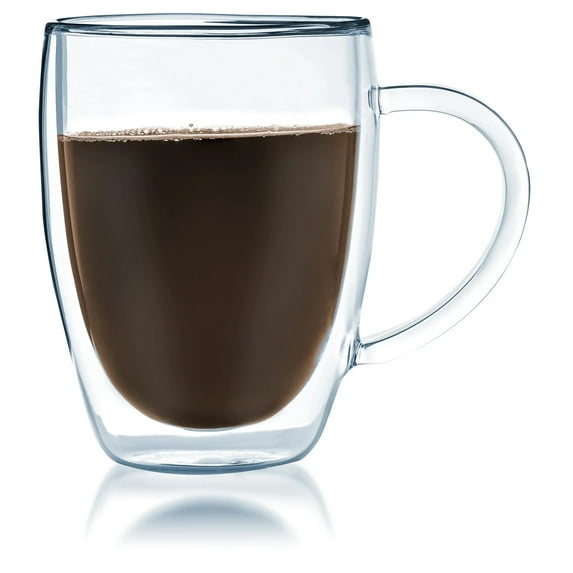 STP GOODS Double-Walled Glass Mug 12 fl oz (350 ml) Clear Heat-Resistant Glass Cup for Tea Hot Beverages Coffee Service for 1, Clear