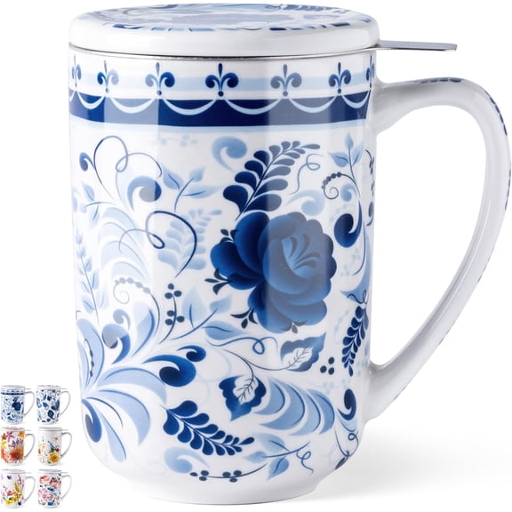 Tea Mug with Infuser and Lid, 18 Ounce Large Ceramic Loose Leaf Cup, Microwave, Dishwasher Safe, Perfect For Tea Lovers