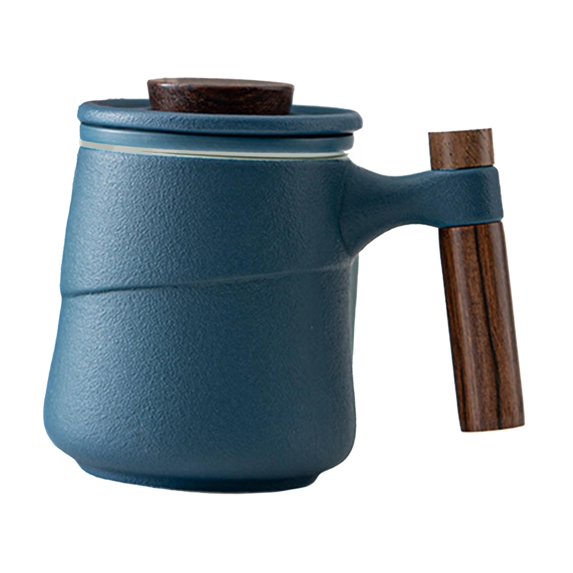 Tea Mug with Infuser and Lid, Tea infuser Cup, Tea Strainer Cup with Rosewood Handle for Loose Tea, Ceramic Tea Steeping Mug, Mug Blue