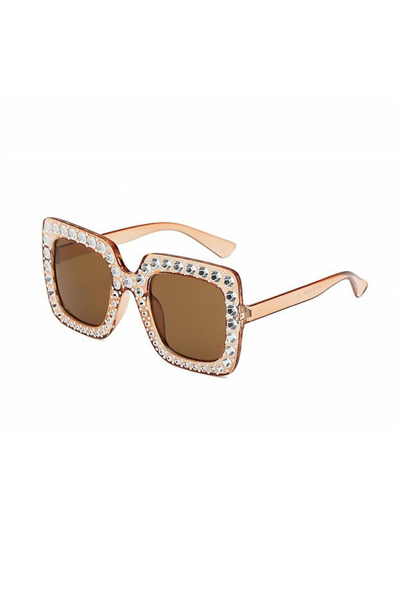 Tea Oversized Square Sunglasses for Women, Rhinestone Embellished Fashion Eyewear