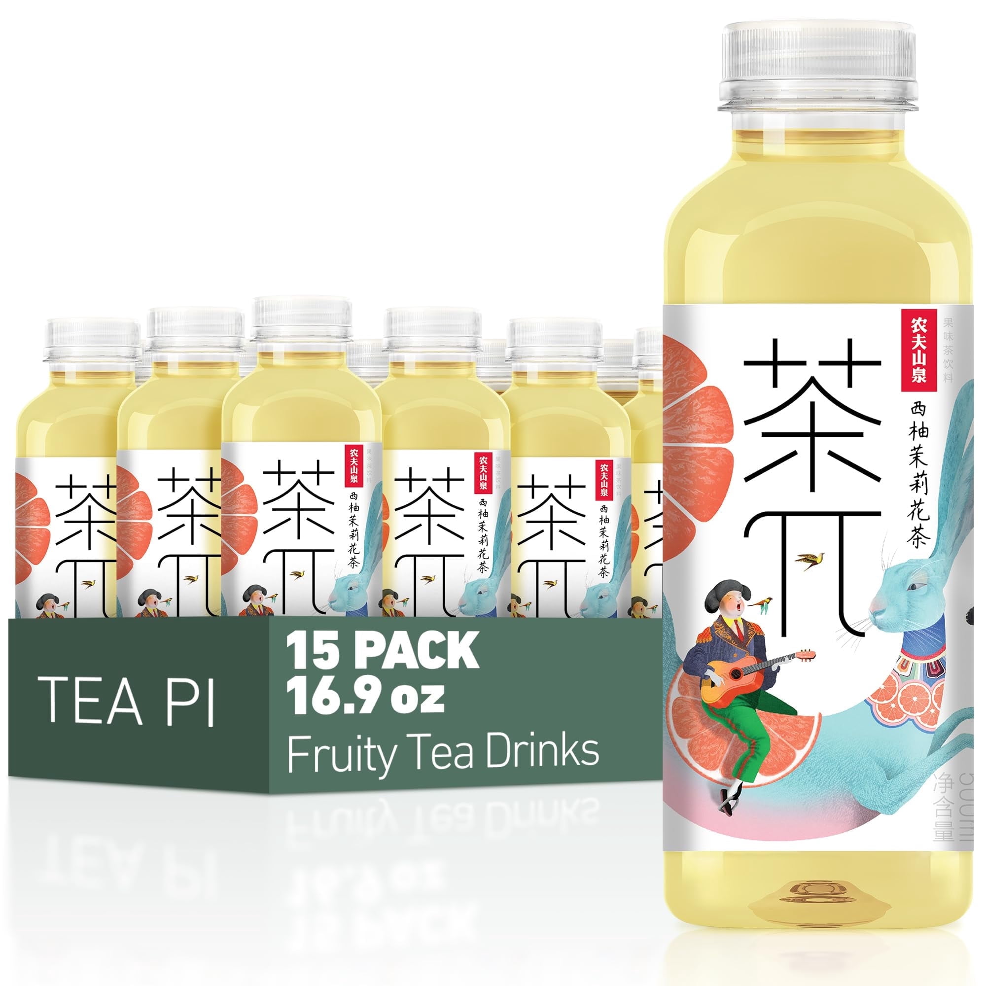 Tea PI Iced tea – Jasmine Green Tea, Grapefruit Sweet Iced Fruit Tea Bottles, Real Juice, -16.9 fl oz, 500mL, 15 Pack