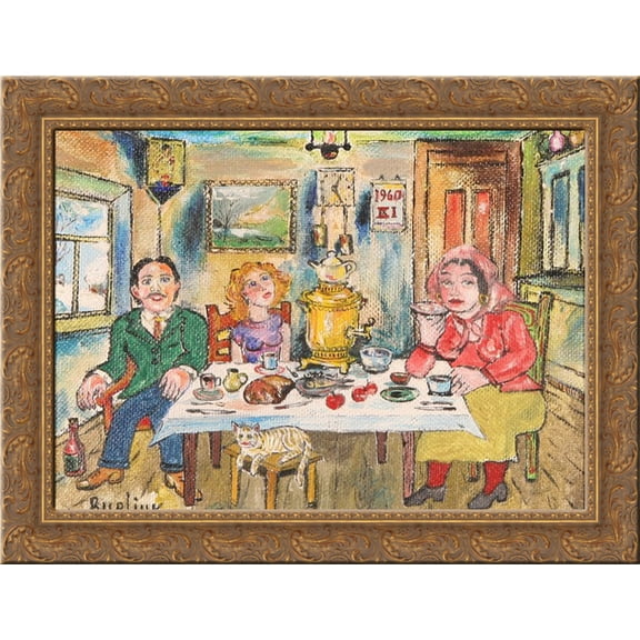 Tea Party 24x18 Gold Ornate Wood Framed Canvas Art by David Burliuk