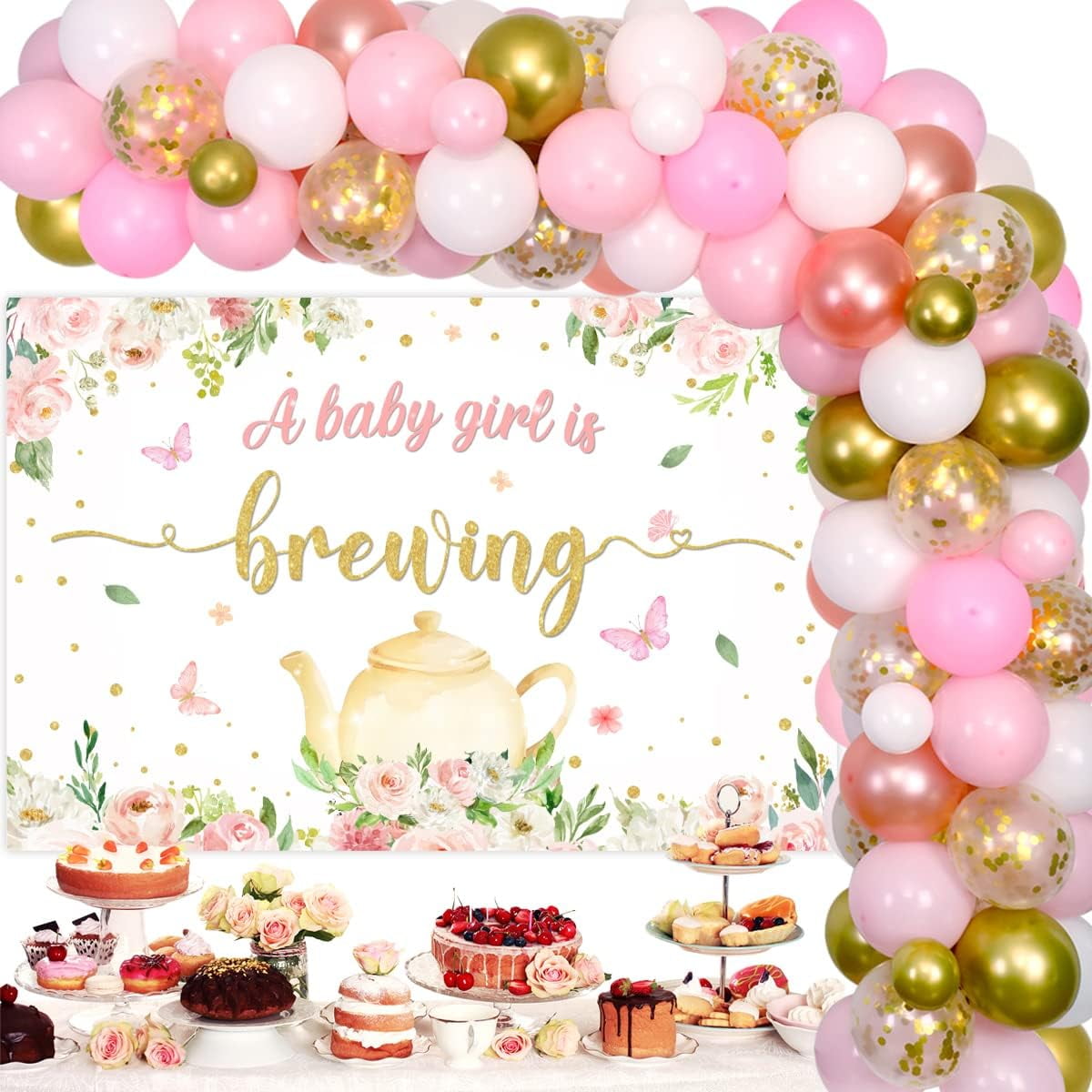 Tea Party Baby Shower Decorations A Baby Girl is Brewing Backdrop