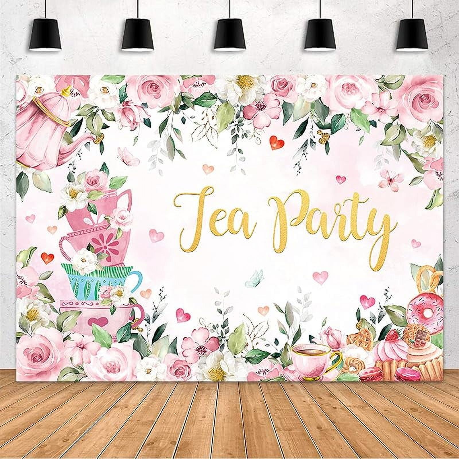 Tea Party Backdrop Pink Floral Photography Background Tea Party Theme ...
