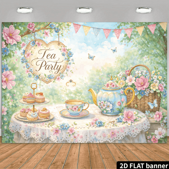 Tea Party Backdrop Watercolor Pink Blue Flowers Let's Partea Background Butterfly Princess Wonderland Afternoon Tea Birthday Party Decorations Banner Supplies Photo Booth Props