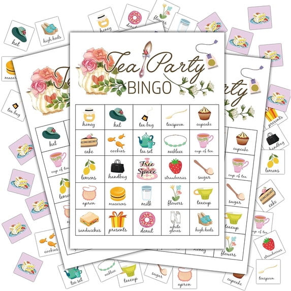 Tea Party Bingo Cards, Bridal Games School Party, Birthday, Garden Favors Supplies Decorations, 24 Players Game (A02)
