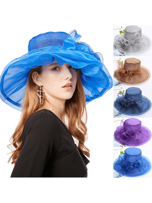 Tea Party Bridal Dress Wedding Hat, Wide Brim Church Hats Summer Sun Hat for Girls Women Fascinators Dress up Party Wedding Holiday