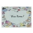 thumbnail image 1 of Tea Party Cutting Board, Doodle Style Frame with Tea Time Retro Lettering Cups Sweets Colorful Dots, Decorative Tempered Glass Cutting and Serving Board, Small Size, Multicolor, by Ambesonne, 1 of 1