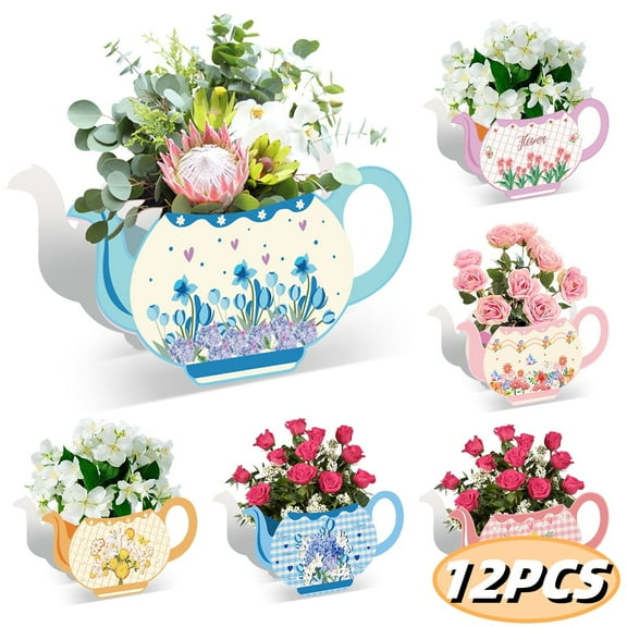 Tea Party Decorations Flower Boxe Tea Party Table Centerpiece for Spring Tea Birthday Favors Garden Wedding Supplies 12Pcs
