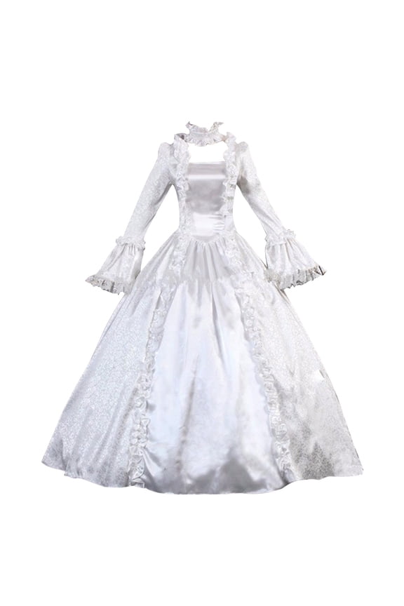 Tea Party Dresses Renaissance Dresses for Women Costume Ball Gown Medieval Dress Plus Size Maxi Dress Plus Size Wedding Dresses for Bride S-387 White XXL