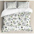 thumbnail image 1 of Tea Party Duvet Cover Set King Size, Hand Drawn Doodle Style Teapots Cups and Sweets Hearts Flowers Drinks, Decorative 3 Piece Bedding Set with 2 Pillow Shams, Black White Green, by Ambesonne, 1 of 3