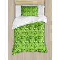 thumbnail image 1 of Tea Party Duvet Cover Set Twin Size, Tea Time Theme with Teapots and Cups Blooming Daisy Chamomiles, Decorative 2 Piece Bedding Set with 1 Pillow Sham, Dark Green Lime Green White, by Ambesonne, 1 of 3