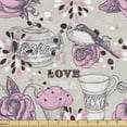 thumbnail image 1 of Ambesonne Tea Party Fabric by the Yard Upholstery, Romantic Roses Birds, 2 Yards, Pale Pink Dust, 1 of 4