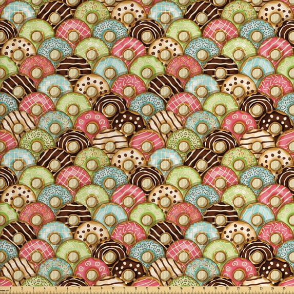 Ambesonne Tea Party Fabric by the Yard Upholstery, Tasty Breakfast, 3 Yards, Multicolor