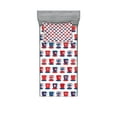 thumbnail image 1 of Tea Party Fitted Sheet & Pillow Sham Set, Britain Themed Teacup Forms Patterned Union Jack Hearts Flags, Decorative Printed 4 Piece Bedding Decor Set, Twinxl, Vermilion Night Blue, by Ambesonne, 1 of 3