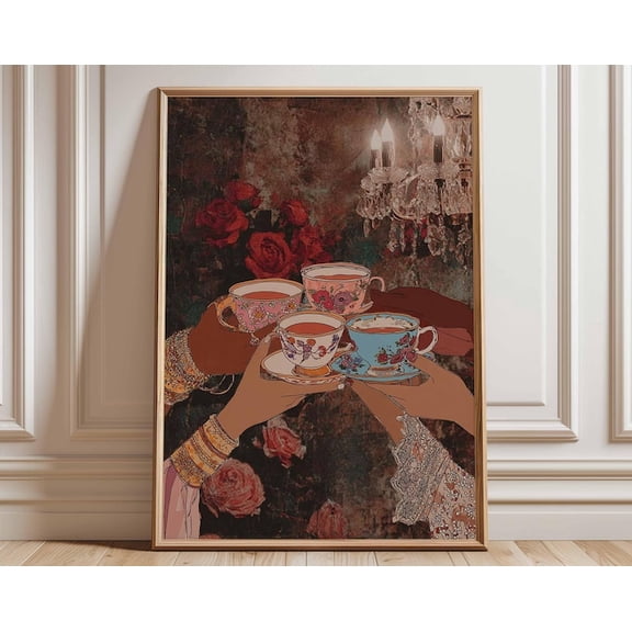 Tea Party Floral Teacup Wall Art Print, Unframed Paper Poster 8x10in