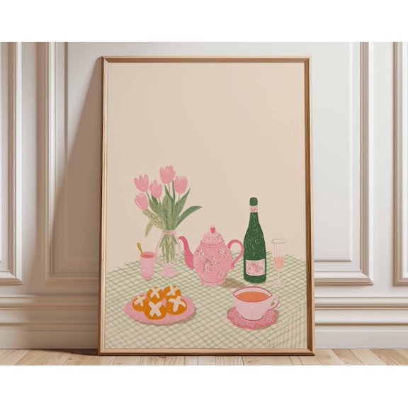 Tea Party Floral Teapot Wall Art Print, Unframed Paper Poster 8x10in