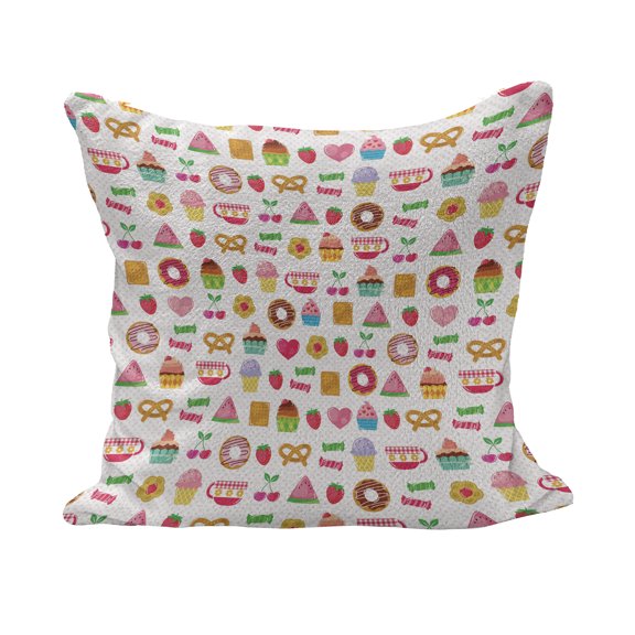 Tea Party Fluffy Throw Pillow Cushion Cover, Sweets Candies Cookies Fruit and Other Things Cheerful Composition, Decorative Square Accent Pillow Case, 36" x 36", Multicolor, by Ambesonne
