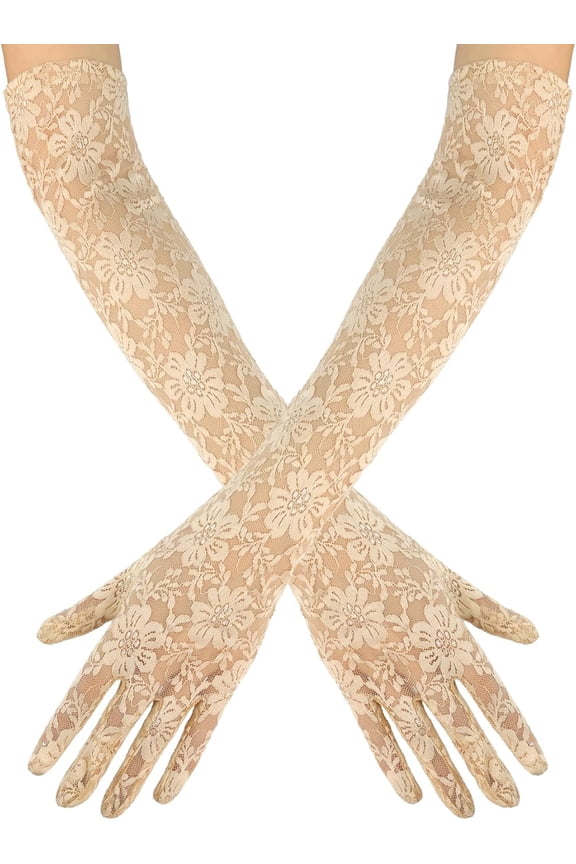 Tea Party Gloves - Long Lace Bridal & Wedding Gloves for Floral Costume