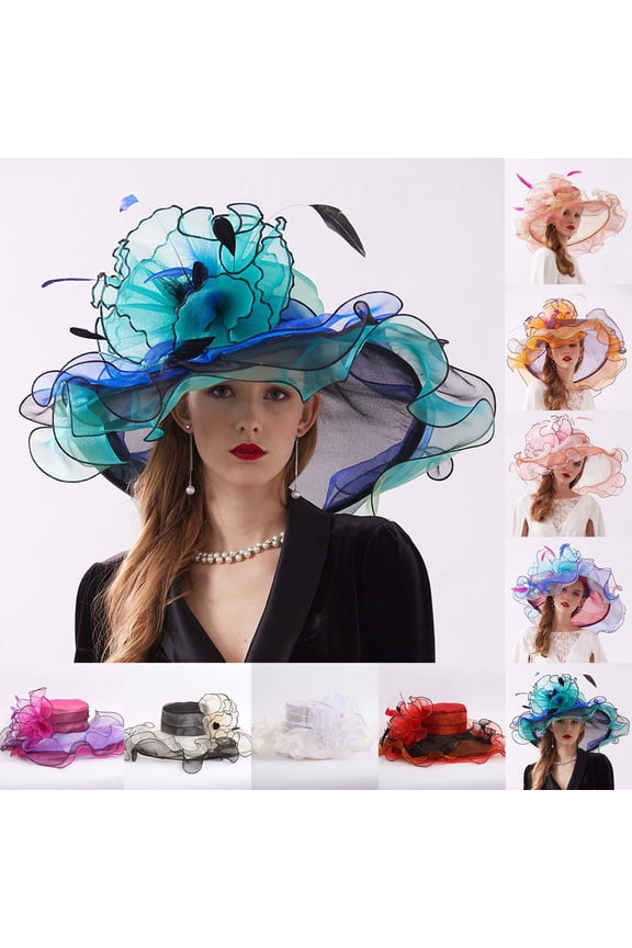 Tea Party Hat Easter Adjustable Sun Hat for Women Fashionable Wide Brim Summer With Elegant Embroidery for Outdoor Sophistication.