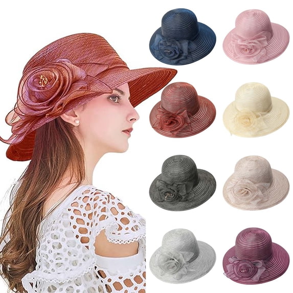 Tea Party Hat Easter Elegant Foldable Sun Hat for Women Summer Wide Brim Floppy Beach Hat With – Lightweight And Breathable Ladies' Gardening And Fishing Bucket Cap