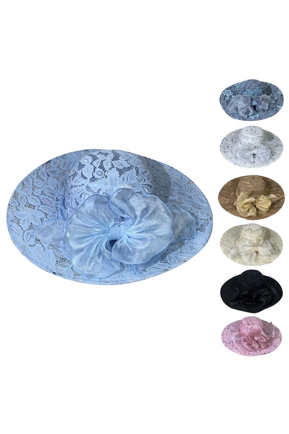 Tea Party Hat Easter French Lace Wide Brim Sun Hat Foldable Beach Hat With Chic & Fashionable Summer Sunhat