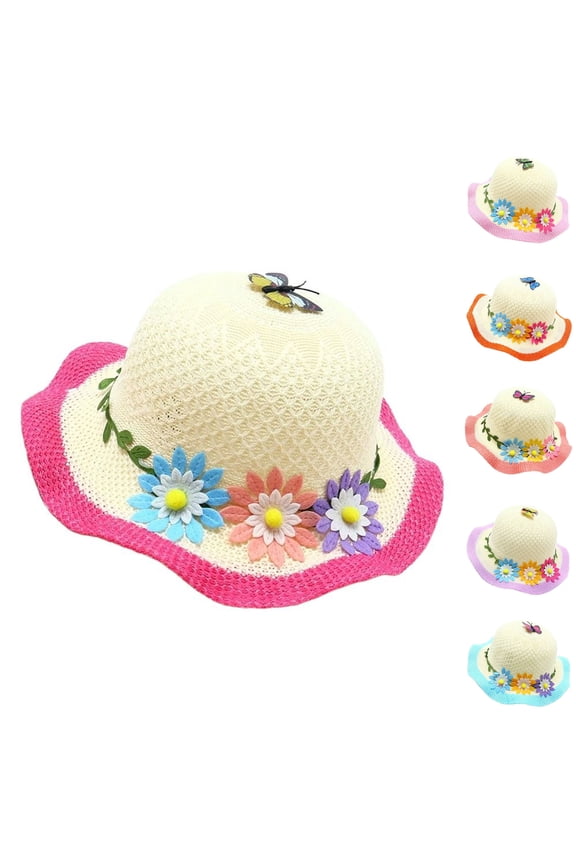 Tea Party Hat Easter Kids Sun Hat Wide Brim Summer Beach Hat for Boys Girls Toddler Outdoor Play Travel Lightweight Breathable