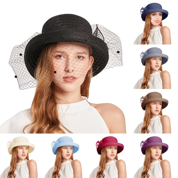Tea Party Hat Easter Spring Summer Mesh Sunshade Hat Flower Temperament Wedding Dress Hat Sun Dome Large Brim Hat Fashion Hat for Woman