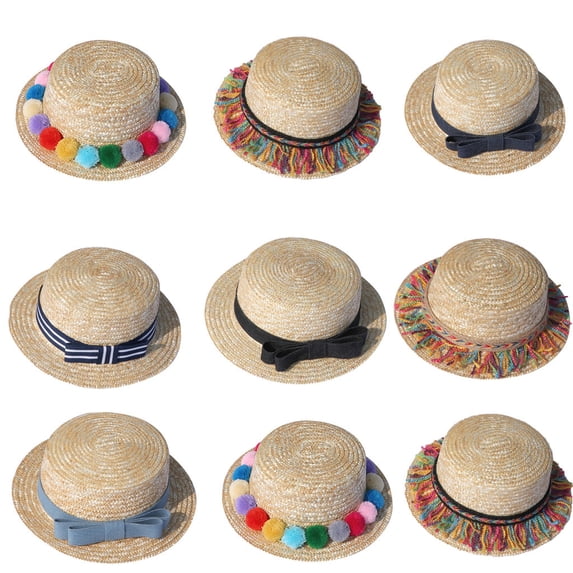 Tea Party Hat Easter Summer Parent-child Women Baby Kids Girl Beach Bow Straw Flat Brim Sun Hat Cap