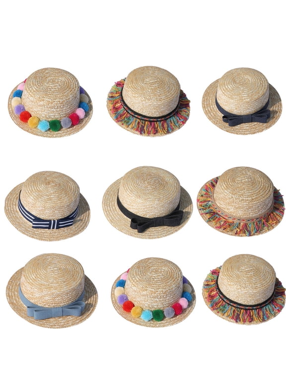 Tea Party Hat Easter Summer Parent-child Women Baby Kids Girl Beach Bow Straw Flat Brim Sun Hat Cap