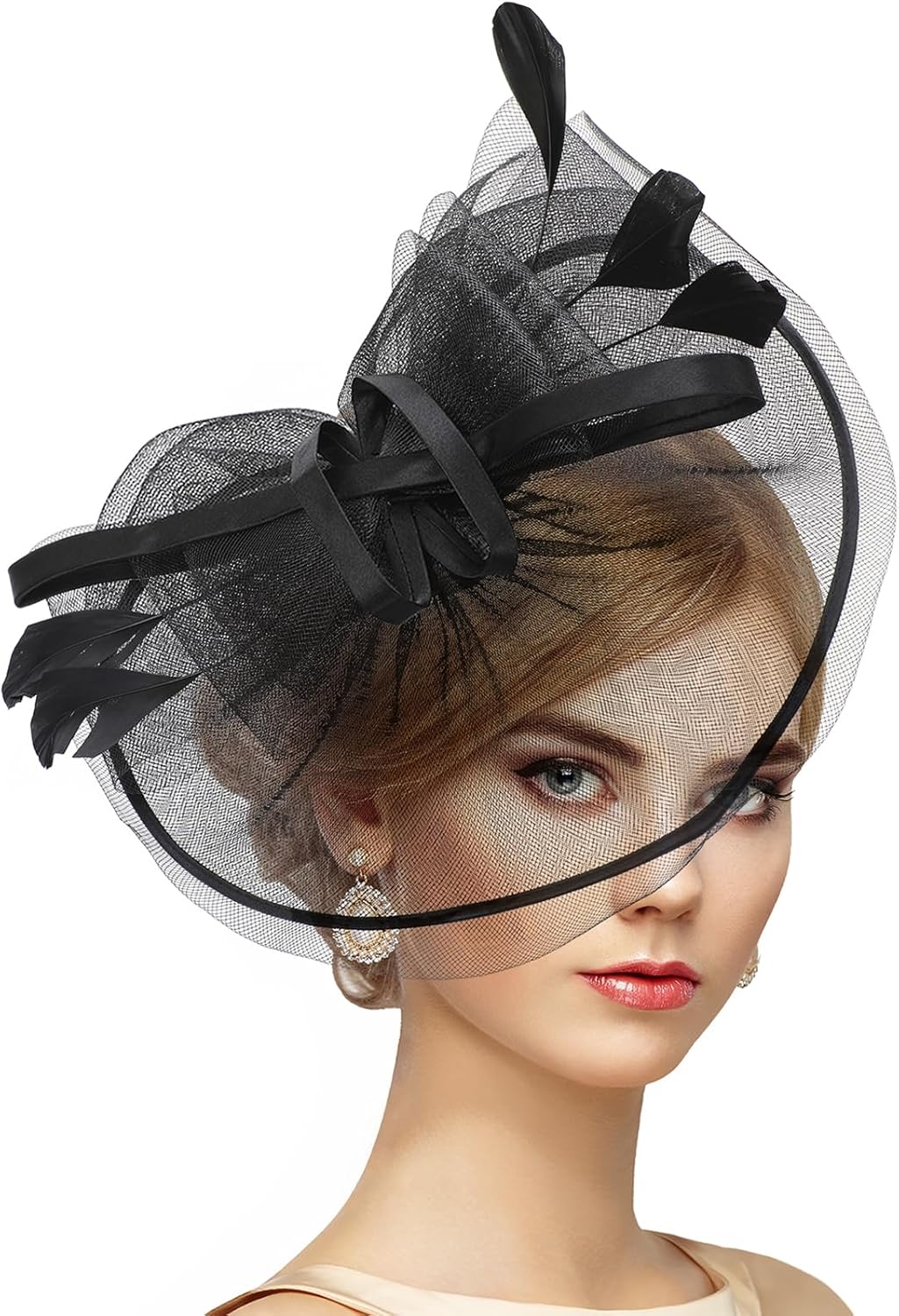 Derby Tea Party Hat with Hairpin for Women Prom Events Renaissance Yeetfub Derby Hat Tea Party Hats Church Hats Women Lace Bow  main image 2