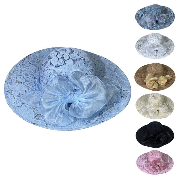 Tea Party Hats Easter French Lace Wide Brim Sun Hat Foldable Beach Hat With Chic & Fashionable Summer Sunhat