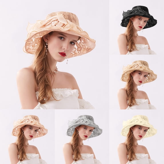Tea Party Hats Easter Womens Summer Dress Hat Wide Leaf Flower Bridal Shower Hat Sun Hats Beach Hat