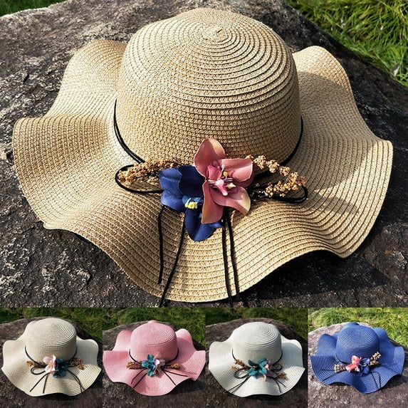 Tea Party Hats Easter Womens Sun Hat Flower Straw Hat Outdoor Large Eaves Sunscreen Sun Beach Hat