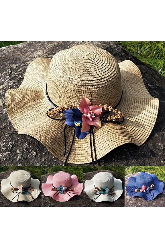 Tea Party Hats Easter Womens Sun Hat Flower Straw Hat Outdoor Large Eaves Sunscreen Sun Beach Hat