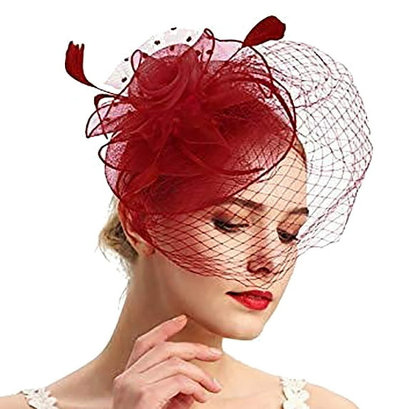 Tea Party Hats for Women, Audhol Hats for Women Fascinators Womens Pillbox Flower Hat for Tea Party Cocktail Ball Wedding Church Pink Fascinators for Women Red2 One Size
