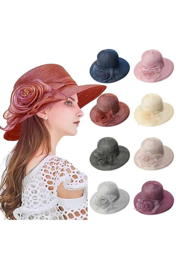 Tea Party Hats for Women Easter Elegant Foldable Sun Hat for Women Summer Wide Brim Floppy Beach Hat With – Lightweight And Breathable Ladies' Gardening And Fishing Bucket Cap