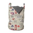 thumbnail image 1 of Tea Party Laundry Bag, London Newspaper Inspired Background with Grunge Elements Kiss Marks, Basket with Handles Drawstring Closure for Laundromats, 13" x 19", Beige Navy Blue Red, by Ambesonne, 1 of 4