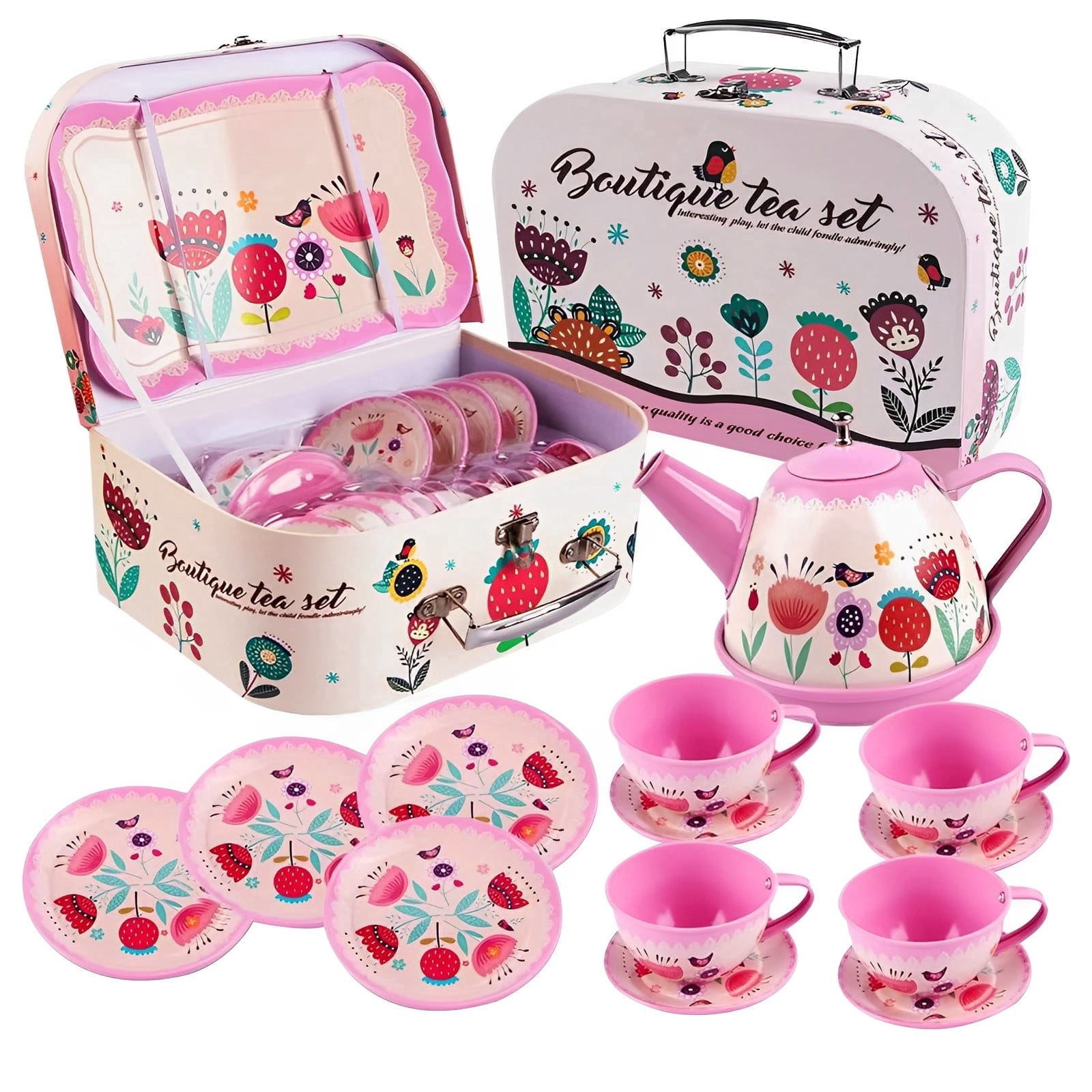 Walmart Girl's Tea Party Set with Carry Case, Teapot, Cup for Toddlers ...
