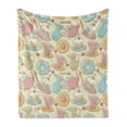 thumbnail image 1 of Tea Party Soft Flannel Fleece Throw Blanket, Old Fashioned Hand Drawing Style Creamy Cupcakes Mugs Coffee Drinks Hearts, Cozy Plush for Indoor and Outdoor Use, 50" x 70", Multicolor, by Ambesonne, 1 of 5
