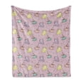 thumbnail image 1 of Tea Party Soft Flannel Fleece Throw Blanket, Polka Dots Background with Teapots Teacups Retro Cartoon Style, Cozy Plush for Indoor and Outdoor Use, 50" x 60", Pale Green Turquoise, by Ambesonne, 1 of 5