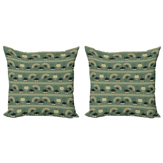 Ambesonne Tea Party Throw Pillow Cover 2 Pack, Chinese Culture Tea, 24",