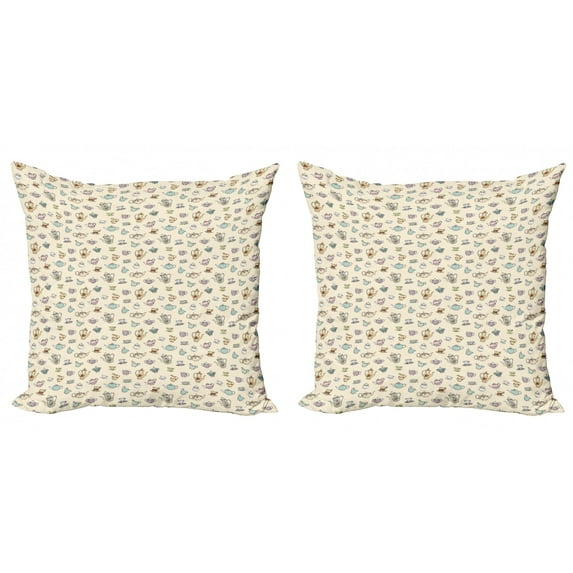 Ambesonne Tea Party Throw Pillow Cover 2 Pack, Vintage Floral Cups, 18", Multicolor
