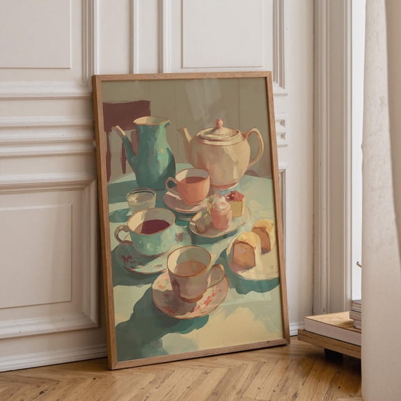 Tea Party Vintage Teacup Kitchen Art Cosy Cottagecore, Unframed Poster